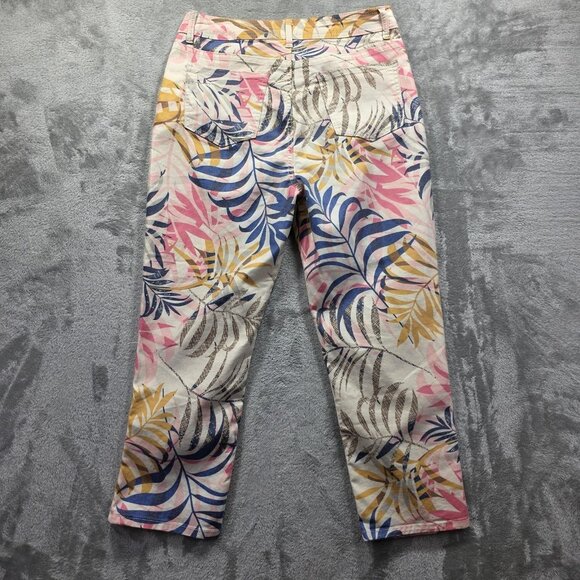Charlie B Pants Womens 10 Tropical Leaf Print Cropped Zipper Hem Stretch Summer - Picture 2 of 11